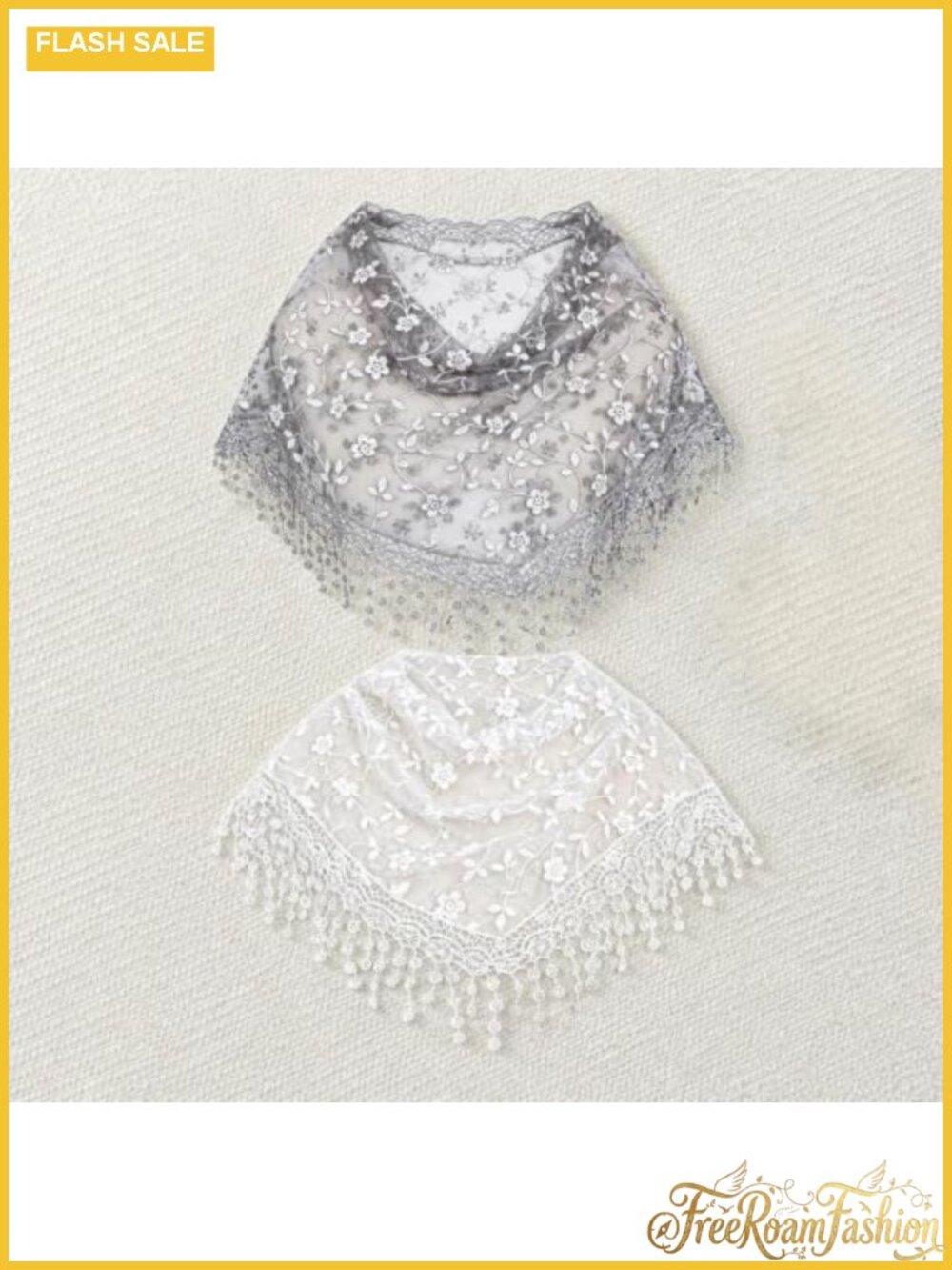 2-Pack Triangle Lace Floral Embroidered Scarf Fringe Shawl Mantilla Veil